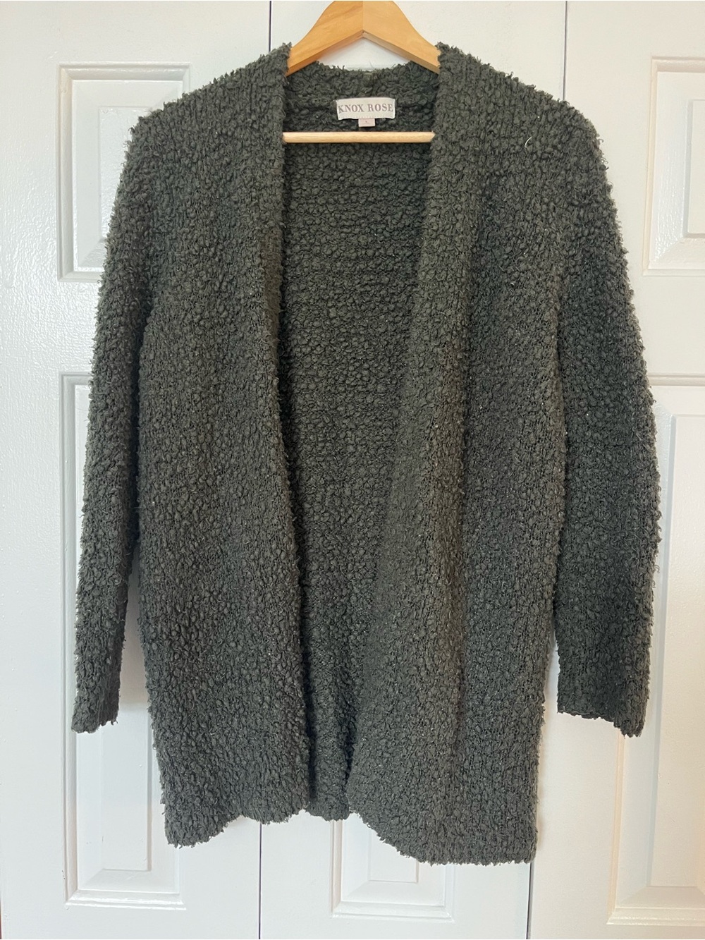 Knox Rose Bouclé Knit Cardigan in Charcoal Gray